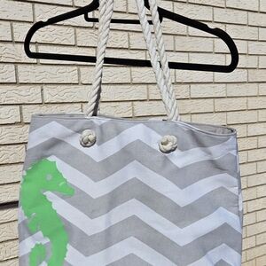 Gray Chevron Tote with Green Seahorse